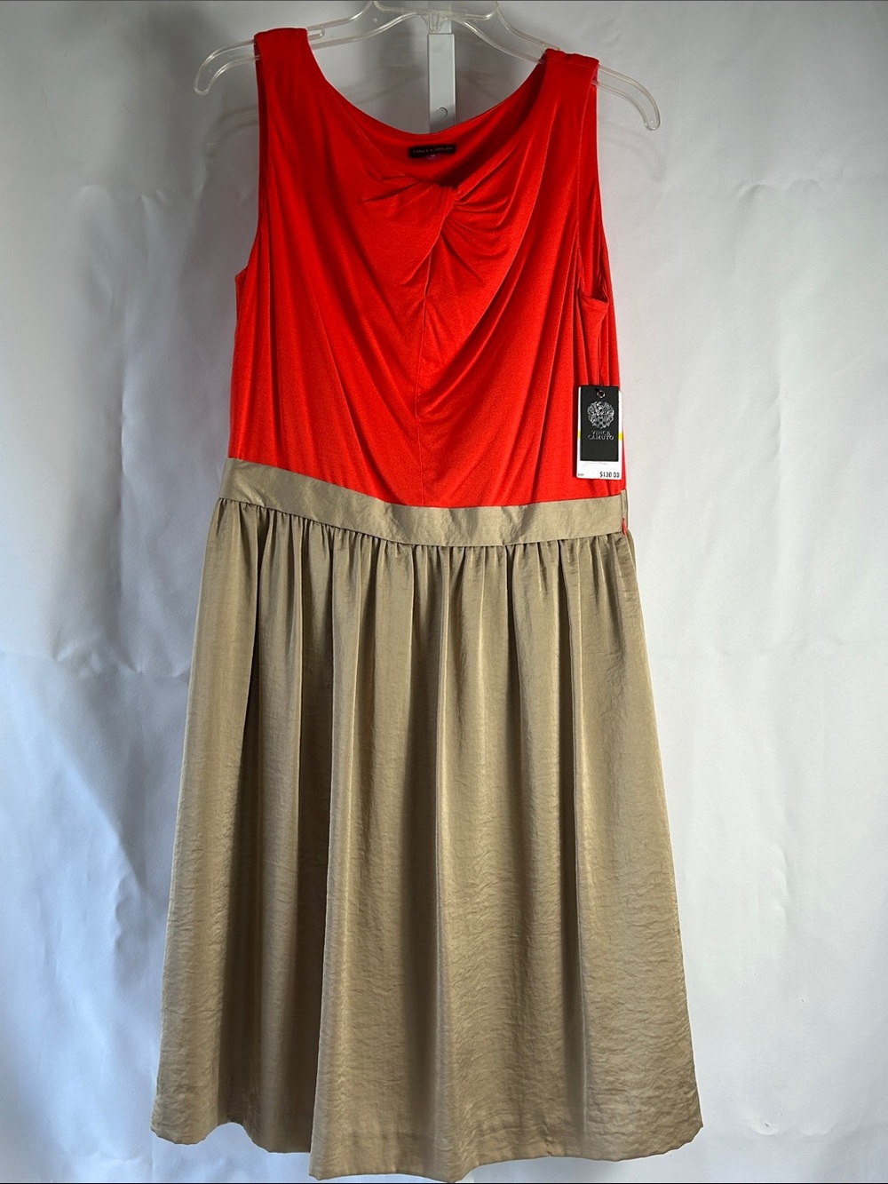 Vince Camuto Women’s Size Medium Sleeveless Orange Tan Zip Side Designer Dress